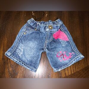 Build a Bear Pink Paint Pink Ribbon Mermaid Denim jean shorts BABW RARE HTF